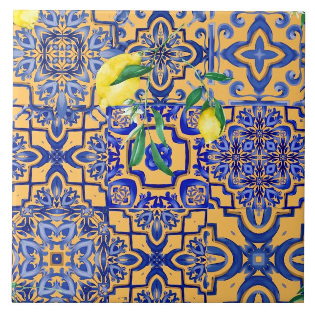 Azulejos azuis, mosaico, majolica, (Frente)