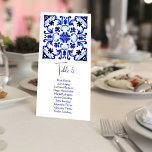 Azulejos azuis Talavera Azuejo números de tabela d<br><div class="desc">Talavera Azuejo azulejos azuis vintage hacienda mexicana chá de panela de festa de casamento cartões de tabela com lista de convidados</div>
