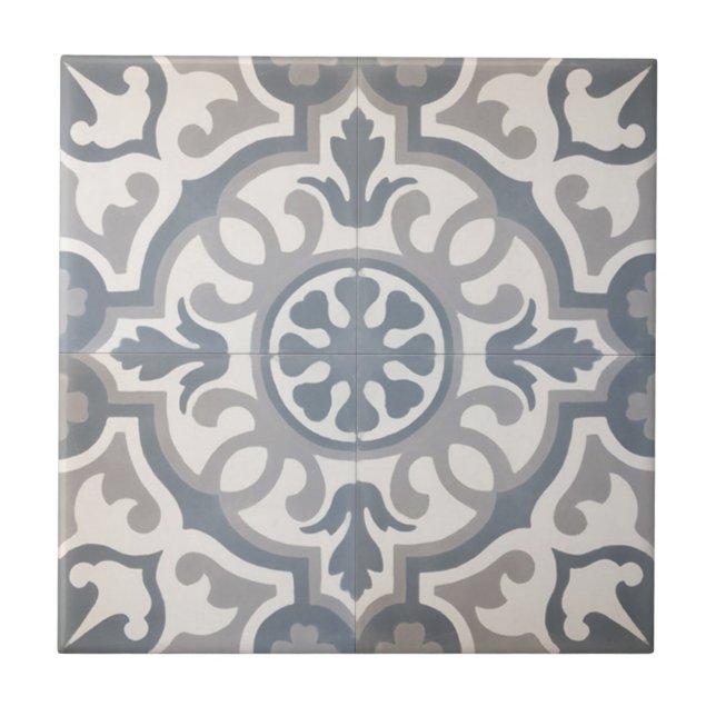 Azulejos - Azulejo Cinza, Azul e Branco (Frente)