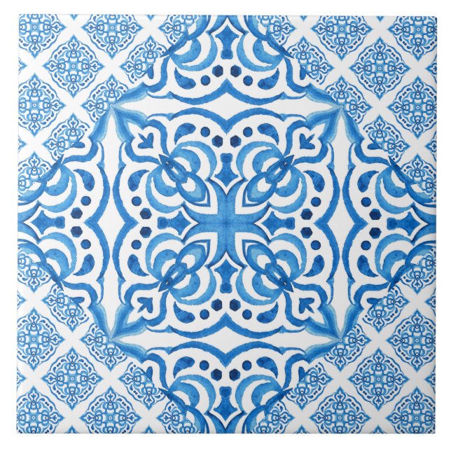 Azulejos brancos azuis espanhol padrão delgado (Frente)