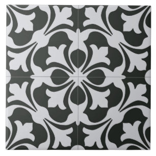 Azulejos cerâmicos - Azulejo Floral Preto e Branc
