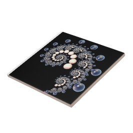 Azulejos cerâmicos de marfim e pérolas azuis