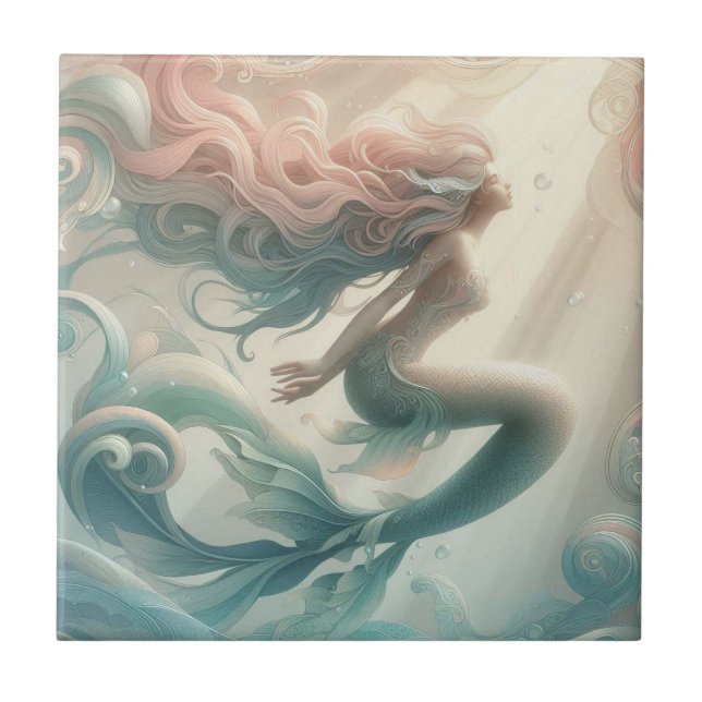 Azulejos Cerâmicos Pastel de Sereia com Efeito 3D  (Frente)