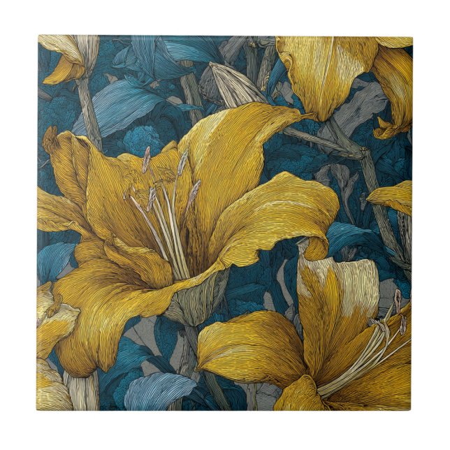 Azulejos Clássicos de Lírios Botânicos para Cozinh (Frente)