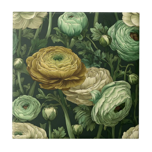 Azulejos Clássicos de Ranunculus Vintage para Piso (Frente)