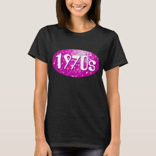 Azulejos cor-de-rosa "1970" preto de camiseta femi