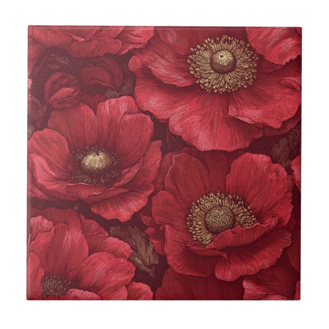 Azulejos De Anêmonas Japoneses Negros Para Superfí (Frente)