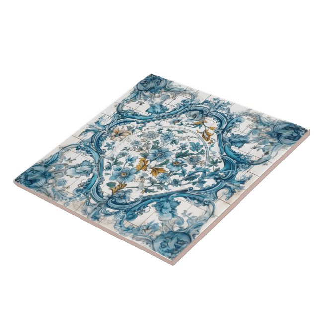 Azulejos de artesanato azul Floral (Lateral)