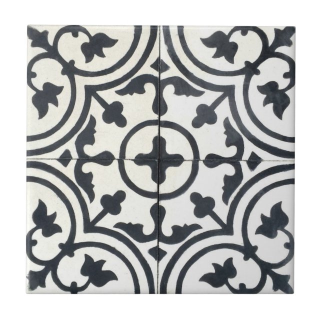 Azulejos de Cerâmica com Padrão Francês - Preto e  (Frente)