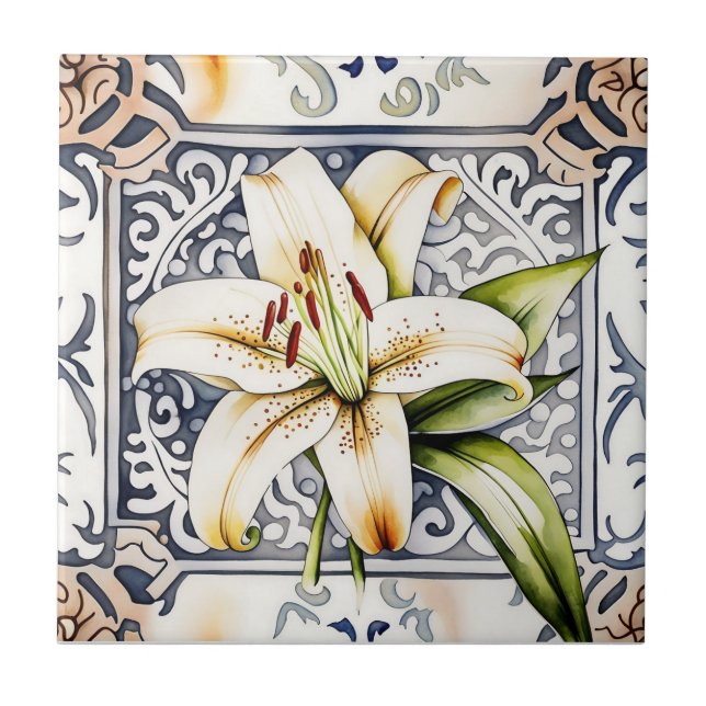 azulejos de cerâmica de ornamentado lírio e antiqu (Frente)