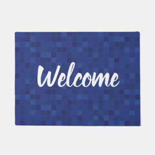 Azulejos de mosaico azul tapete de boas-vindas