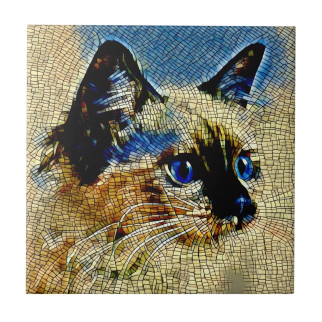 Azulejos de mosaico de gato com olhos azuis (Frente)