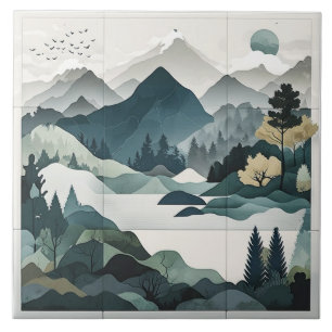 Azulejos de Paisagem Suave: Cenas Minimalistas da 