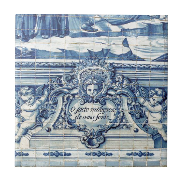 Azulejos de paredes brancas e azuis portuguesas co (Frente)
