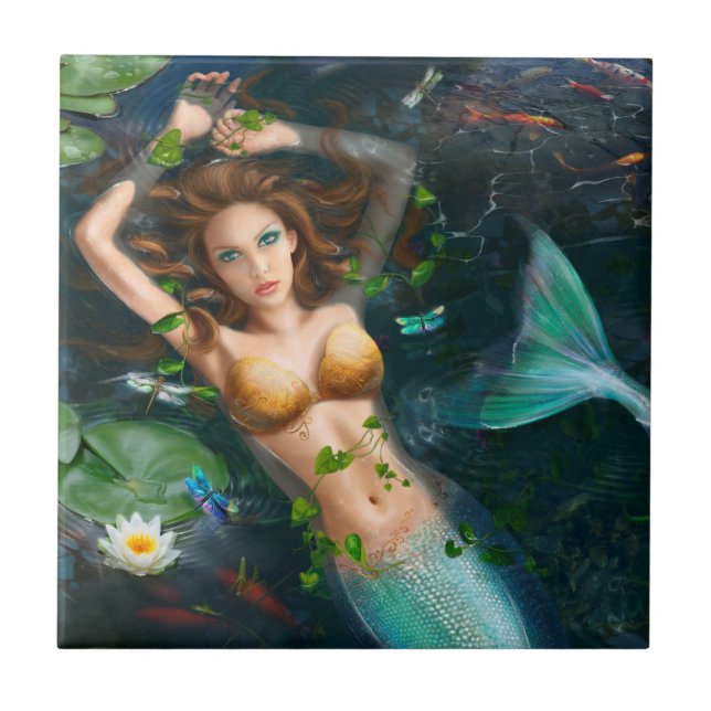 Azulejos de sereia decorativa cerâmica no lago (Frente)