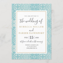Azulejos de turquesa e convite para casamentos de