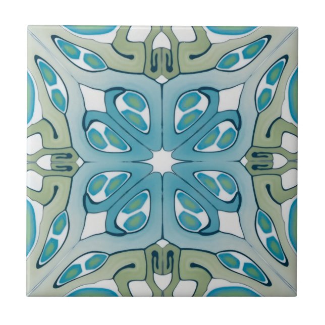 azulejos delicados de cor azul e branca (Frente)