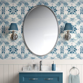 Azulejos do Flor Costeiro - Teal Suave, Branco - C