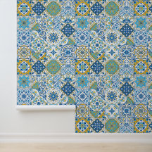 Azulejos em azul e amarelo