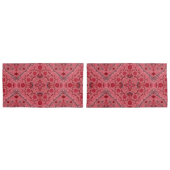 Azulejos florais em vermelho e melancia rosa (Frente - conjunto)