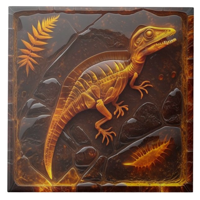 Azulejos Fósseis De Dinossauro Cerâmico Amber (Frente)