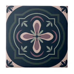 azulejos geométricos florais de cores terrosas