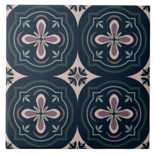 azulejos geométricos florais de cores terrosas