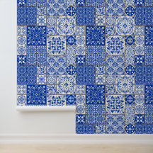 Azulejos Maiolica Azul e Branco Mediterrâneos