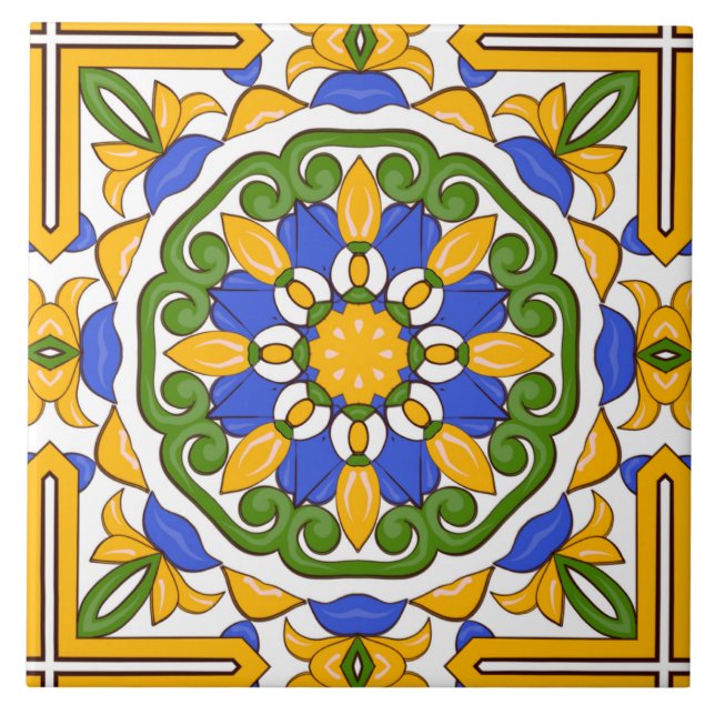 Azulejos mediterrânicos, majolica, Siciliana, Azul (Frente)