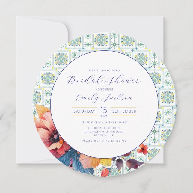 Azulejos mexicanos elegantes Floral Blue (Frente)