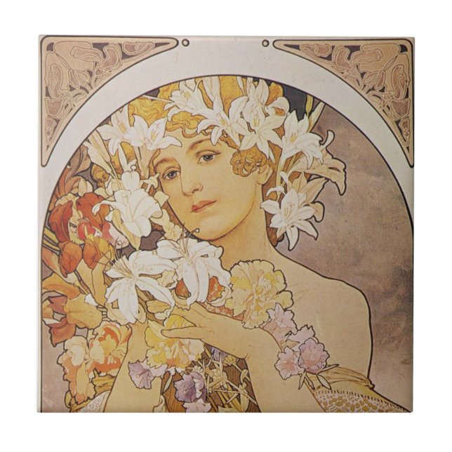 Azulejos - Mucha Flores Lady Art Nouveau (Frente)