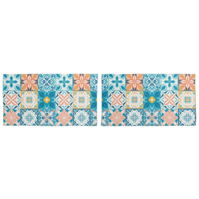 azulejos ornamentados em azul e laranja (Frente - conjunto)