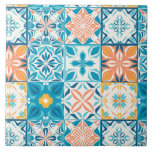 azulejos ornamentados em azul e laranja<br><div class="desc">Azulejos coloridos desenhados à mão, design decorativo floral, azulejos ornamentados</div>