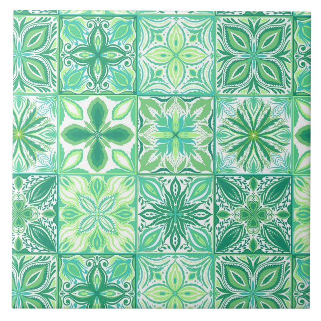 azulejos ornamentados em verde e branco (Frente)