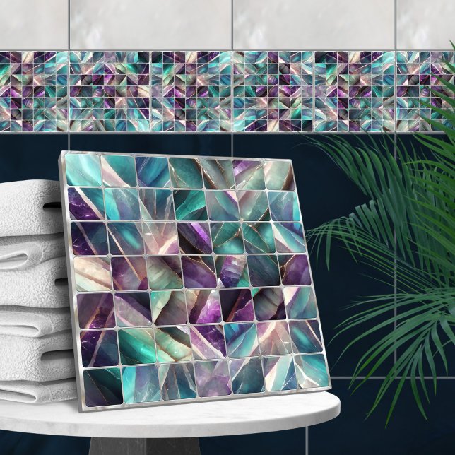 Azulejos quadrados Fluorite de mosaico e pérolas (Criador carregado)