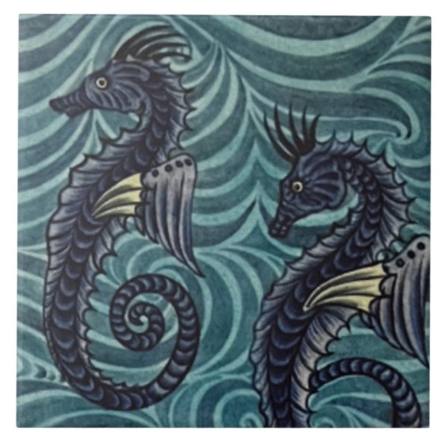 Azulejos Repro Vintage Blue Seacavalo De Morgan (Frente)