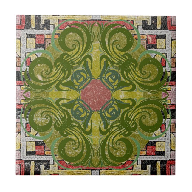 Azulejos Retroativos de Padrão Verde Vermelho (Frente)