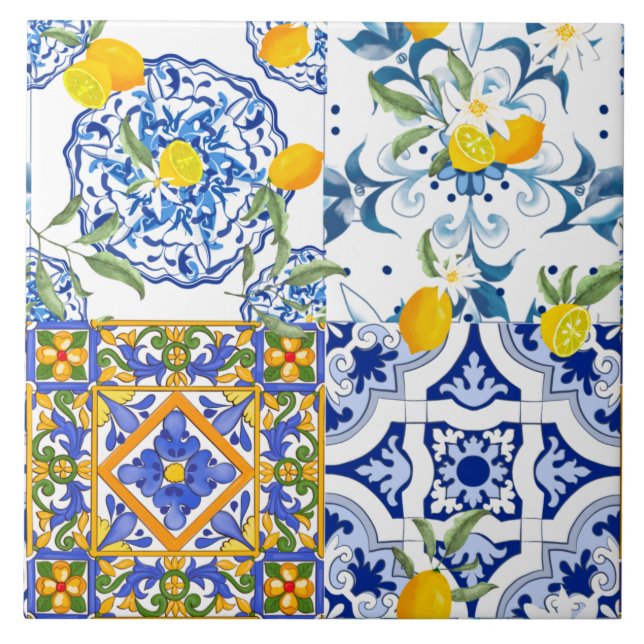 Azulejos sicilianos, majolica, limão, azulejo (Frente)