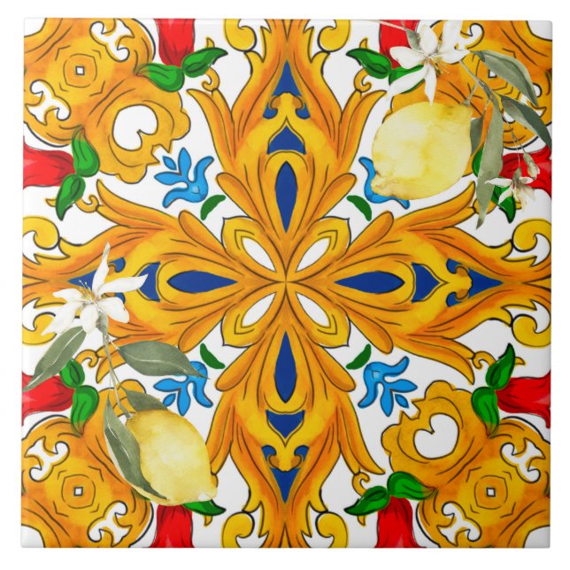 Azulejos sicilianos,majolica,limão,Azulejo cerâmic (Frente)