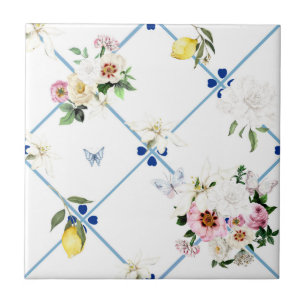 Azulejos sicilianos, mosaico, flores, limão,