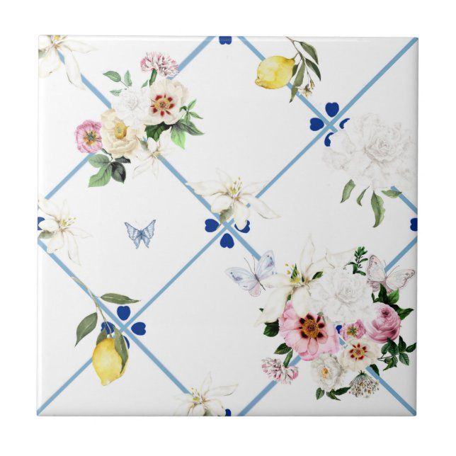 Azulejos sicilianos, mosaico, flores, limão, (Frente)