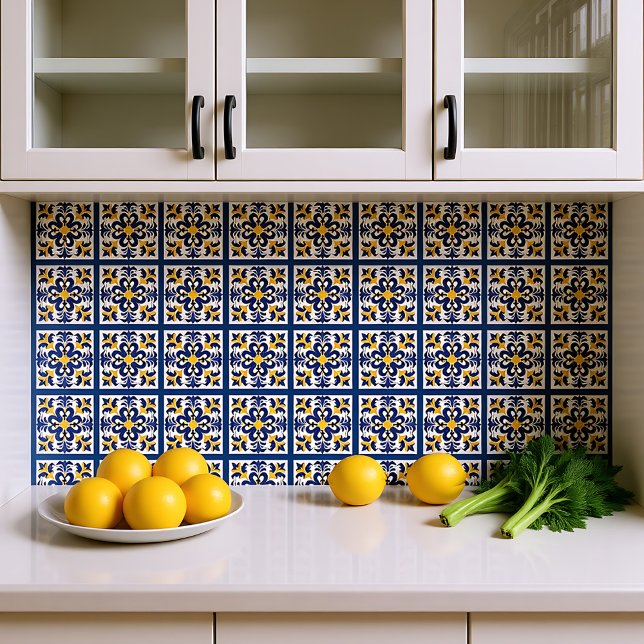 Azulejos simétricos 💛 💙 Azul e amarelo (💛💙 Blue and yellow, symmetrical Azulejos Ceramic Tile)