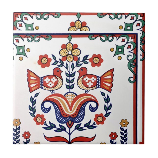 azulejos suecos padrão de aves de vintage (Frente)