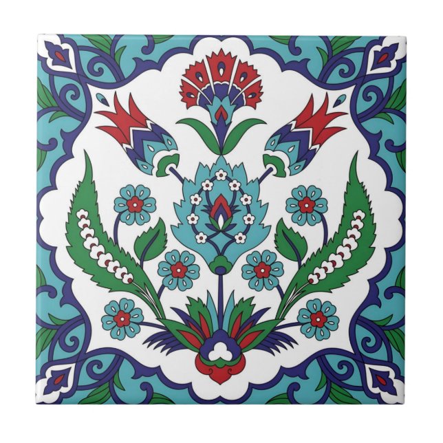 azulejos suecos vintage flor vermelha azul (Frente)