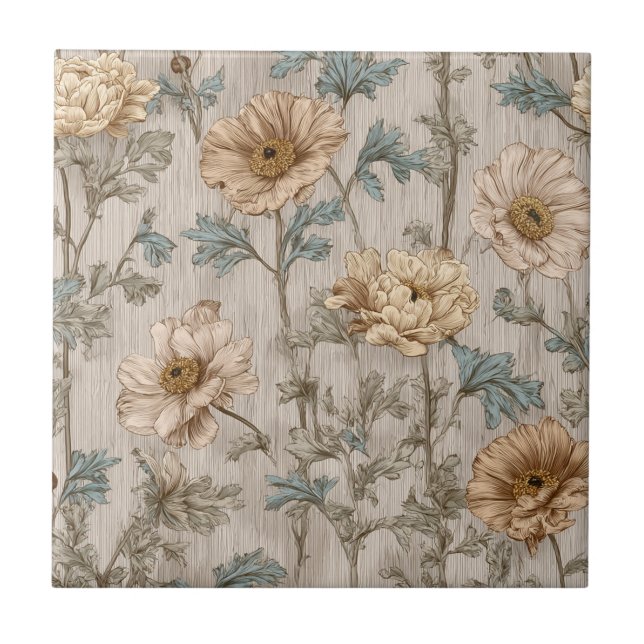 Azulejos Únicos de Ranúnculo Retrô para Interiores (Frente)