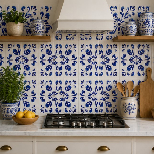 Azure Arabesque Floral Geometry Elegant Coastal (Criador carregado)