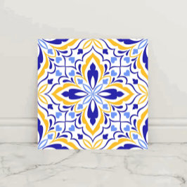 Azure Elegance Blue and Gold Floral Mosaic