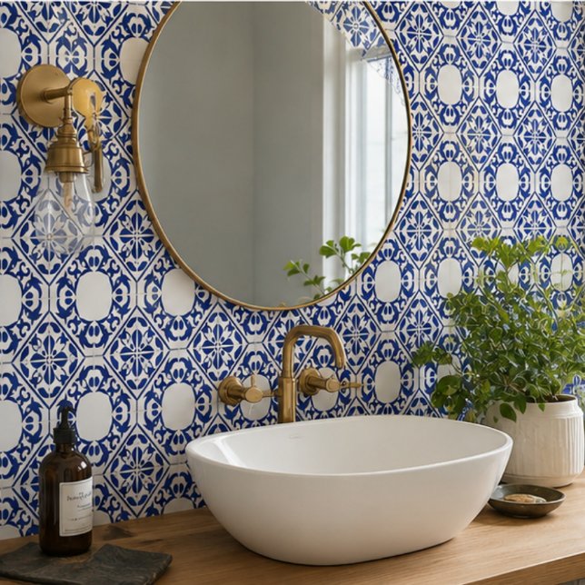 Azure Lattice Blue Geometric Floral Mediterranean (Criador carregado)