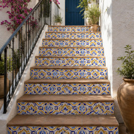 Azure Petal Elegant Blue and Gold Floral Mosaic