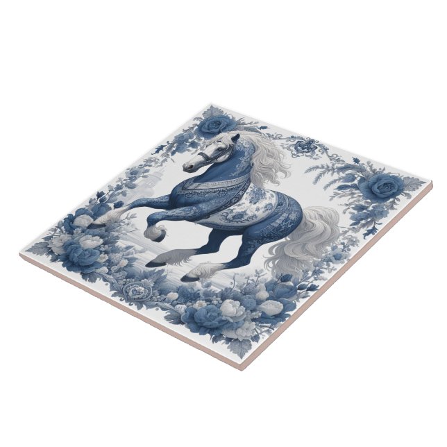 Azure Steed: Majestade Floral Azulejo (Lateral)